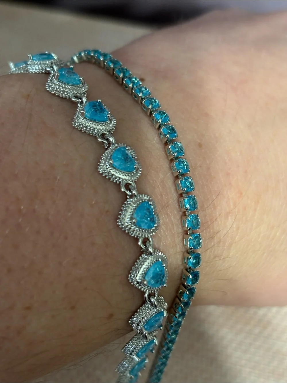 Blue Heart and Tennis Bracelet Set - Women's Silver-Tone Jewelry